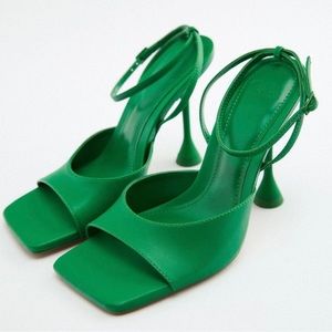 Zara Green Heeled Strappy Sandals